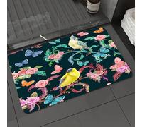 DALEXHM Tappetino da Bagno 40x60 cm,Texture senza soluzione di continuità con motivi floreali e uccelli. Pittura a,Antiscivolo,Morbido Assorbente, in Microfibra,Lavabile in Lavatrice,per Vasca,Doccia