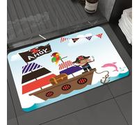 DALEXHM Tappetino da Bagno 50x80 cm,Ahoy è un ragazzo, grazioso forziere del tesoro per bambini pirata con nave su,Antiscivolo,Morbido Assorbente, in Microfibra,Lavabile in Lavatrice,per Vasca,Doccia