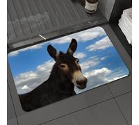 DALEXHM Tappetino da Bagno 50x80 cm,Animale, primo piano di un asino nero, espressione calma, sfondo blu brillante,Antiscivolo,Morbido Assorbente, in Microfibra,Lavabile in Lavatrice,per Vasca,Doccia