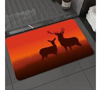 DALEXHM Tappetino da Bagno 50x80 cm,Caccia, illustrazione della silhouette di un cervo e di una cerva su un prato,Antiscivolo,Morbido Assorbente, in Microfibra,Lavabile in Lavatrice,per Vasca,Doccia