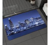 DALEXHM Tappetino da Bagno 50x80 cm,Città del Blues, grattacieli, skyline, edifici alti sulla riva del fiume,Antiscivolo,Morbido Assorbente, in Microfibra,Lavabile in Lavatrice,per Vasca,Doccia