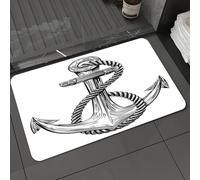 DALEXHM Tappetino da Bagno 50x80 cm,Classica ancora bianca e nera intrecciata con corda, che emana un fascino naut,Antiscivolo,Morbido Assorbente, in Microfibra,Lavabile in Lavatrice,per Vasca,Doccia