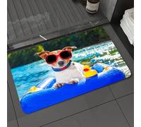 DALEXHM Tappetino da Bagno 50x80 cm,Divertente cane Jack Russell con occhiali da sole seduto sulla spiaggia del la,Antiscivolo,Morbido Assorbente, in Microfibra,Lavabile in Lavatrice,per Vasca,Doccia