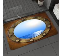 DALEXHM Tappetino da Bagno 50x80 cm,Finestra per barca Marrone Oro Blu, Crema Blu Navy Rosso,Antiscivolo,Morbido Assorbente, in Microfibra,Lavabile in Lavatrice,per Vasca,Doccia