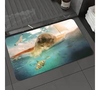 DALEXHM Tappetino da Bagno 50x80 cm,gatto che naviga su un valzer con le vele nel mare blu e gioca a catturare un,Antiscivolo,Morbido Assorbente, in Microfibra,Lavabile in Lavatrice,per Vasca,Doccia