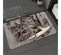 DALEXHM Tappetino da Bagno 50x80 cm,Schizzo della città, uomo con un cappotto rosso che cammina attraverso la stra,Antiscivolo,Morbido Assorbente, in Microfibra,Lavabile in Lavatrice,per Vasca,Doccia