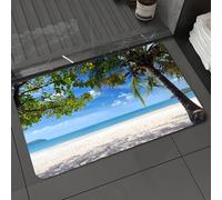 DALEXHM Tappetino da Bagno 50x80 cm,Spiaggia di sabbia deserta con mare blu, palme da cocco e cielo azzurro sullo,Antiscivolo,Morbido Assorbente, in Microfibra,Lavabile in Lavatrice,per Vasca,Doccia
