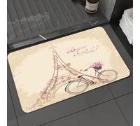 DALEXHM Tappetino da Bagno 50x80 cm,Testo Bonjour Paris con la Torre Eiffel e una bicicletta. Cartolina romantic,Antiscivolo,Morbido Assorbente, in Microfibra,Lavabile in Lavatrice,per Vasca,Doccia