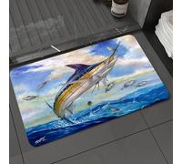 DALEXHM Tappetino da Bagno 60x100cm,Marlin blu, pesce spada, tonno piccolo, bonito, pesce Terry Fox,Antiscivolo,Morbido Assorbente, in Microfibra,Lavabile in Lavatrice,per Vasca,Doccia
