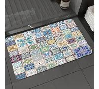 DALEXHM Tappetino da Bagno 60x100cm,Set marocchino, motivo patchwork floreale con figure e forme arabesche, simbol,Antiscivolo,Morbido Assorbente, in Microfibra,Lavabile in Lavatrice,per Vasca,Doccia