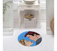 DALEXHM Tappetino da Bagno 60x60 cm,Bacio, uomo e donna che si baciano pop art fumetti stile retrò mezzitoni grung,Antiscivolo,Morbido Assorbente, in Microfibra,Lavabile in Lavatrice,per Vasca,Doccia