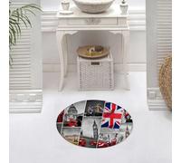 DALEXHM Tappetino da Bagno 60x60 cm,Città, raccolta di monumenti di Londra, edifici storici e striscioni iconici,Antiscivolo,Morbido Assorbente, in Microfibra,Lavabile in Lavatrice,per Vasca,Doccia