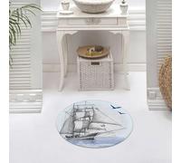 DALEXHM Tappetino da Bagno 60x60 cm,Veliero disegnato a mano e gabbiani in navigazione in mare,Antiscivolo,Morbido Assorbente, in Microfibra,Lavabile in Lavatrice,per Vasca,Doccia