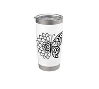 Dalia, mezza farfalla tribale floreale ornamentale Boho Line Art Bicchiere termico in acciaio inox doppia parete