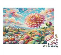 Dalia Puzzle in carta spessa Dalia rosa nel colorato prato di campagna confezione puzzle per anziani regalo di Natale segreto per allenamento cerebrale 52x38cm/1000 pezzi