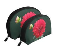 Dalia rossa, Borsa per trucco a conchiglia Portamonete da donna Borsa da toilette piccola Borsa per cosmetici 2 pezzi
