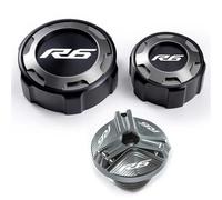 DALIDAK Adatto for YAMAHA YZFR6 YZF-R6 YZF R6 2010-2023 R 6 Accessori Coperchio serbatoio olio liquido freni anteriore e posteriore Coperchio serbatoio di stoccaggio liquido(Three titanium)