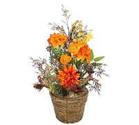 Dalie di fiori artificiali in vaso, 50 cm, decorazione floreale, decorazione per Halloween, autunno, autunno, autunno, fiori artificiali, pianta di seta, giorno del Ringraziamento, arancione