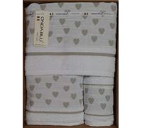 Dalila Casa Set Asciugamani Cuoricini (Bianco, Set 1+1 asciugamani)