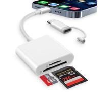 Dalimee Lettore di schede SD per iPhone, iPad, [certificato Apple MFi] 2 in 2, adattatore per schede SD, Lightning e USB C a scheda TF/SD, Plug and Play, adatto per telefoni, laptop, tablet