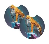Dali's Melting Tiger - Set di 2 tappetini per auto con portabicchieri da 6,9 cm, adatto per una varietà di modelli di auto, carino e pratico