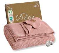 Dalisa Coperta in 100% cotone turco biologico, certificata GOTS, accogliente, perfetta per divano, letto e decorazione della casa, stile bohémien vintage lavorato a maglia, Alina (rosa, 50 x 60 cm)