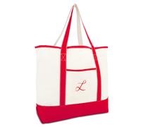 DALIX Monogram Bag Personalized Totes For Women Open Top Red Initial L