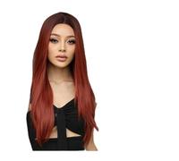 Dall'aspetto naturale, 24 pollici/60 cm lungo rosso marrone dritto parrucche sintetiche capelli bordeaux parrucca cosplay parte centrale for le donne afro naturale quotidiano festa resistente al calor