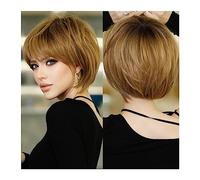 Dall'aspetto naturale, Parrucca corta Bob Parrucca Ombre for donna Parrucca di capelli sintetici naturali da festa quotidiana con frangia Fibra resistente al calore, Stile impeccabile