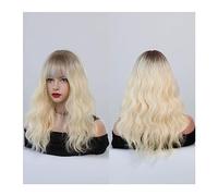 Dall'aspetto naturale, Parrucche rosso scuro for donna Parrucca ondulata bordeaux con frangia Parrucca sintetica colorata Ombre rossa for la festa quotidiana, Stile impeccabile(Ombre Platinum Blond)