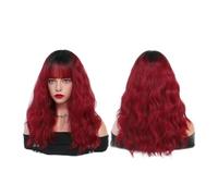 Dall'aspetto naturale, Parrucche rosso scuro for donna Parrucca ondulata bordeaux con frangia Parrucca sintetica colorata Ombre rossa for la festa quotidiana, Stile impeccabile(Ombre Red)