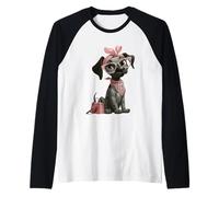 Dalmata Cucciolo Kawaii Cane Personaggio Rosa Leopardato Occhiali Maglia con Maniche Raglan