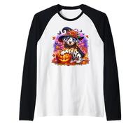 Dalmatian Dog Halloween Graphic with Spooky Pumpkin Face Maglia con Maniche Raglan