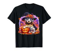 Dalmatian Dog Halloween Graphic with Spooky Pumpkin Face Maglietta