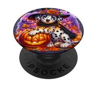 Dalmatian Dog Halloween Graphic With Spooky Pumpkin Face PopSockets PopGrip Adesivo