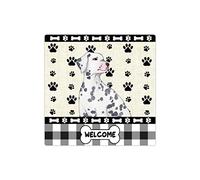 Dalmatian Welcome, targa in metallo con immagine di zampa di cane antica, pittura con osso, per razze di cani, animali domestici, proprietari di cani, regalo in metallo, 25,4 x 25,4 cm, per porta