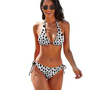 Dalmatians Dog Print Set bikini da donna stampato Halter due pezzi costume da bagno per estate spiaggia, Multicolore, S