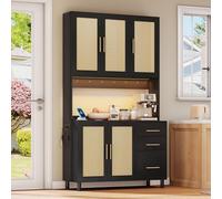 Dalred 183 cm cucina buffet, luci decorative a LED controllate app, 2 prese USB, 2 ripiani regolabili, maniglie in metallo dorato, 3 cassetti, ideale per cucine e sala da pranzo. (nero)