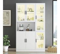 Dalred Armadio bianco vetrina libreria con ante mensole per libri, grande cucina con luce a LED e ripiani, per soggiorno, camera da letto