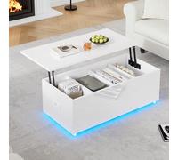 Dalred Moderno tavolino bianco lucido, 100 × 50 × 35 cm con illuminazione a LED e vano portaoggetti nascosto, tavolino con hub idraulico, portata 40 kg (bianco)