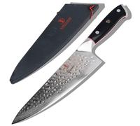 DALSTRONG Chef Knife - 8" Shogun Series X - Damascus - Hammered Finish - Japanese AUS-10V Super Steel -G10 Handle - w/Sheath