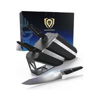 DALSTRONG - Knife Block Set - 5-Piece - Quantum 1 Series - American Forged BD1N-VX High-Carbon Steel Kitchen Knife- Carbon Fibre G10 Hybrid Handle - Leather Sheath