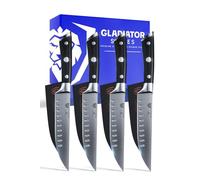 DALSTRONG Steak Knives 4-Piece Set - 5" - Straight-Edge Blade - Gladiator Series - Forged German High-Carbon Steel - Black G10 Handle - Sheaths Included - NSF Certified
