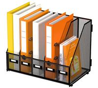 DALTACK Portariviste in metallo da scrivania con 5 scomparti verticali raccoglitore per ufficio, casa, scuola, nero