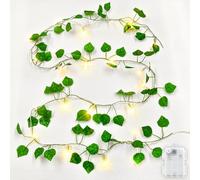 Dalugo Edera, catena luminosa a batteria, 2 m, 20 LED, edera, artificiale, con catena luminosa interna, verde, con timer da 6 ore, per camera da letto, cameretta dei bambini, matrimonio, libreria,