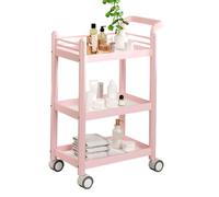 Dalumian Carrello portaoggetti per salone di bellezza, carrello per estetista a 3 ripiani, tavolino moderno con ruote e braccioli ergonomici, struttura in metallo (52 * 37 * 90 cm)(Pink)