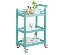 Dalumian Carrello portaoggetti per salone di bellezza, carrello per estetista a 3 ripiani, tavolino moderno con ruote e braccioli ergonomici, struttura in metallo (52 * 37 * 90 cm)(Green)