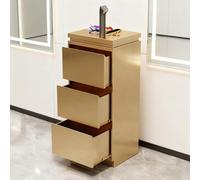 Dalumian Postazioni per lo styling dei capelli da barbiere, mobile indipendente per postazione da salone, cassetta degli attrezzi in acciaio inossidabile con cassetti(Gold,3-drawer)