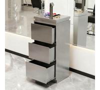 Dalumian Postazioni per lo styling dei capelli da barbiere, mobile indipendente per postazione da salone, cassetta degli attrezzi in acciaio inossidabile con cassetti(Silver,3-drawer)