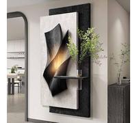 Dalumian Quadro decorativo da parete moderno in arenaria 3D, murale da appendere con vaso e pianta finta, scultura da parete per corridoio, ingresso, design senza cornice(A,70 * 140CM)